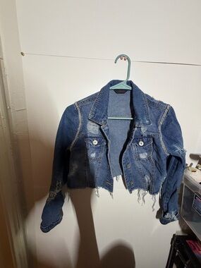 Girls' Distressed Blue Denim Cropped Jacket